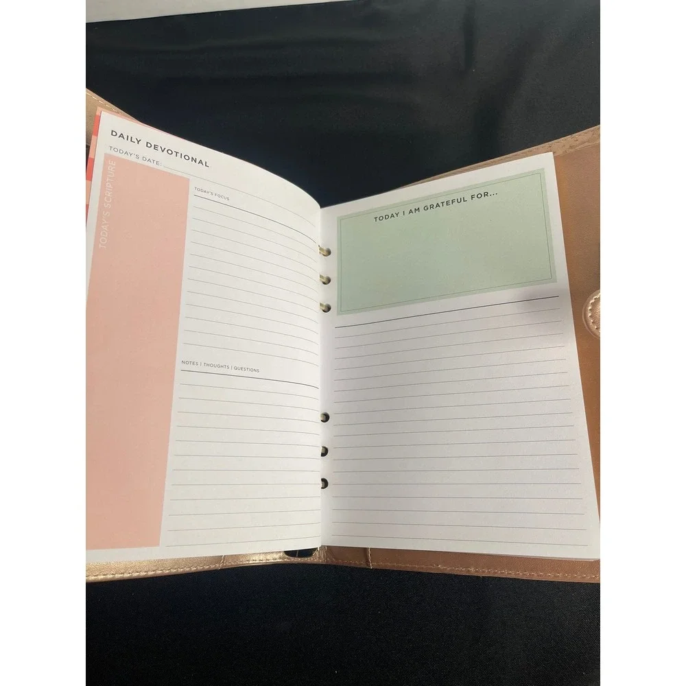 Rose‎ Gold Leather Binder Planner Daily Devotional Journal Faith Organizer